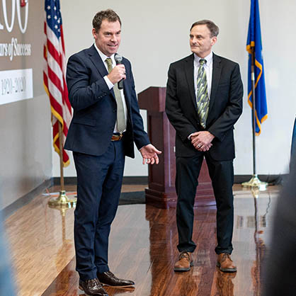 Dr. Frederiksen and Michael H. Ambrose '84, '19 Hon., chair of the Presidential Search Committee.