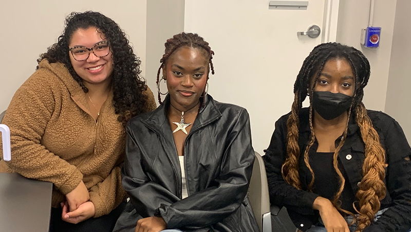 Left to right: Mariana Daza ’25, Liela Marrett ’24, and Jomanie Jean Louis ’24. 