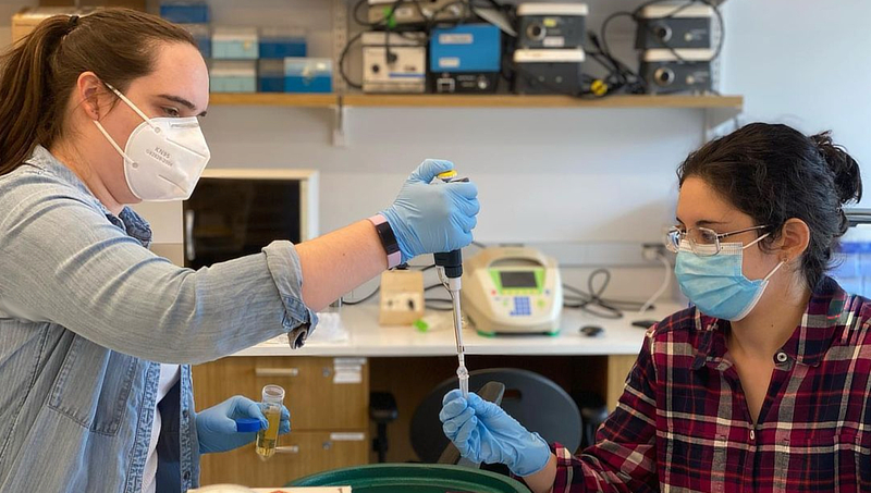 Gabrielle Hartley ’17 (left) teaching a course at UConn in the spring.