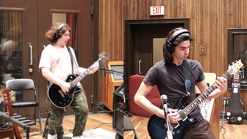 Carl Giannelli ’24 and Alex Tardio ’24 in the studio