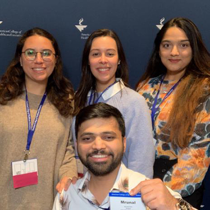 Lais Aguilar ’23 MHA, Mrunal Hathi ’24 MHA, Afrah Kazi ’23 MHA, and Ines Licata ’23 MHA at the conference. 