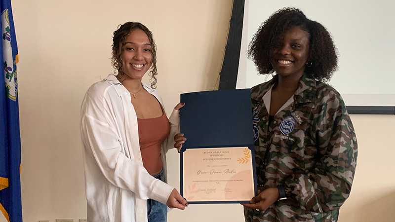 Two students posing for a photo.