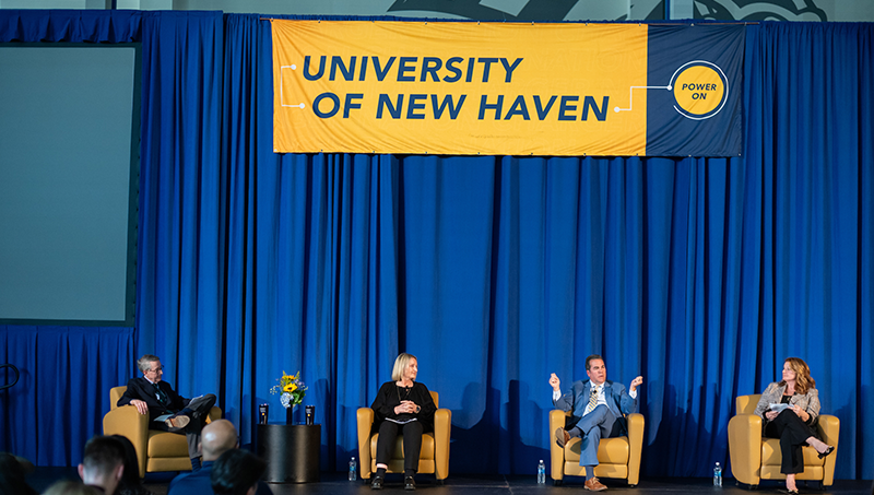 Bruce Barber (far left) moderated the panel discussion with Lesley Bielby,Dr. Sheahon Zenger and Sue Pranulis. 