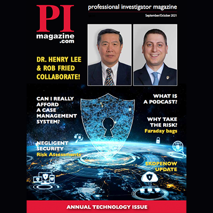 The cover of Professional Investigator Magazine.