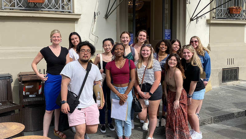 Jan Jones, Ph.D. (far left), with students in Italy. 