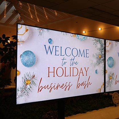 The TV screens at the Orange Campus got Chargers in the holiday spirit. 