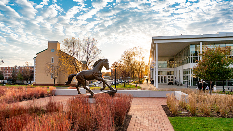 The Charger statue at the University of New Haven.