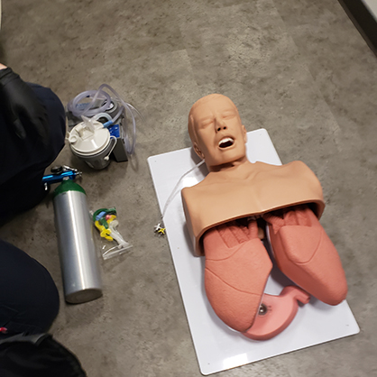 Beatrice Glaviano practices her EMS training. 