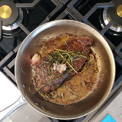 Beatrice Glaviano ’26 cooks up a steak.