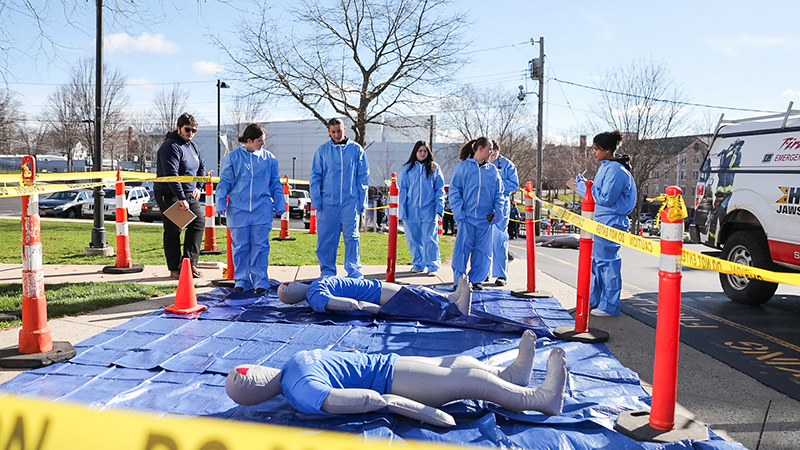 The drill included students of diverse majors. 