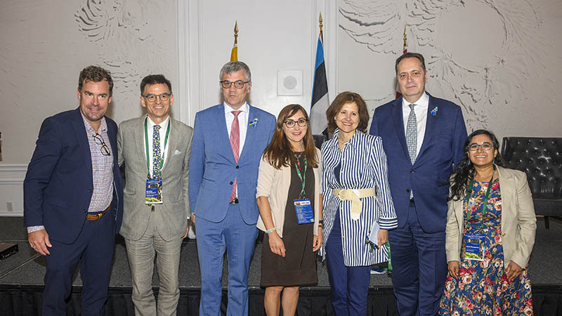 L-R President Jens Frederiksen; Bradley Woodworth, Ph.D.; Estonia’s Ambassador to the U.S. Kristjan Prikk; Olena Lennon, Ph.D; Lithuania’s Ambassador to the U.S. Audra Plepytė; Latvia’s Ambassador to the U.S. Māris Selga; and Asia Neupane,Ed.D.