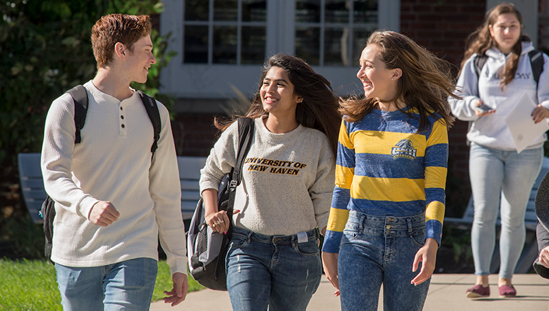 Students walking through campus